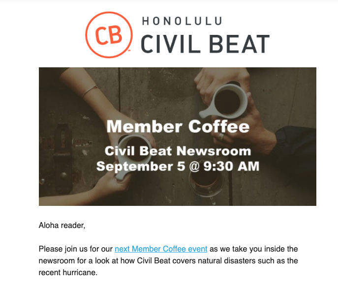 Monthly coffee series for members of Honolulu Civil Beat