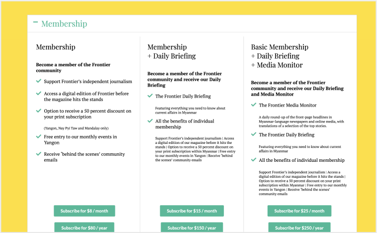 Frontier Myanmar’s Membership Program, informed by reader interviews and surveys