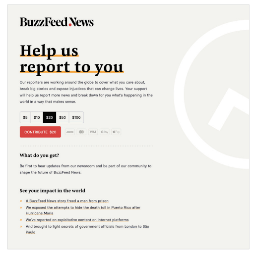 Buzzfeedのドネーションフォーム