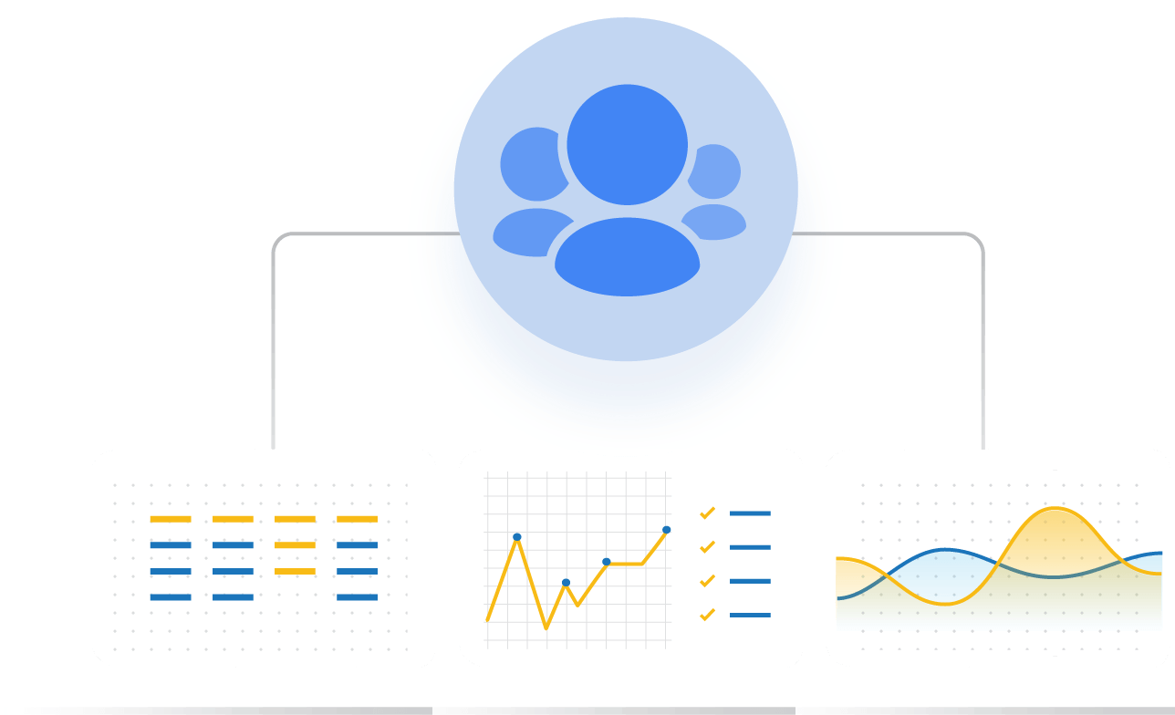 illustration of people connected with graphs